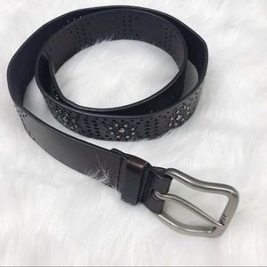 Embellished Dark Brown Genuine Leather Belt